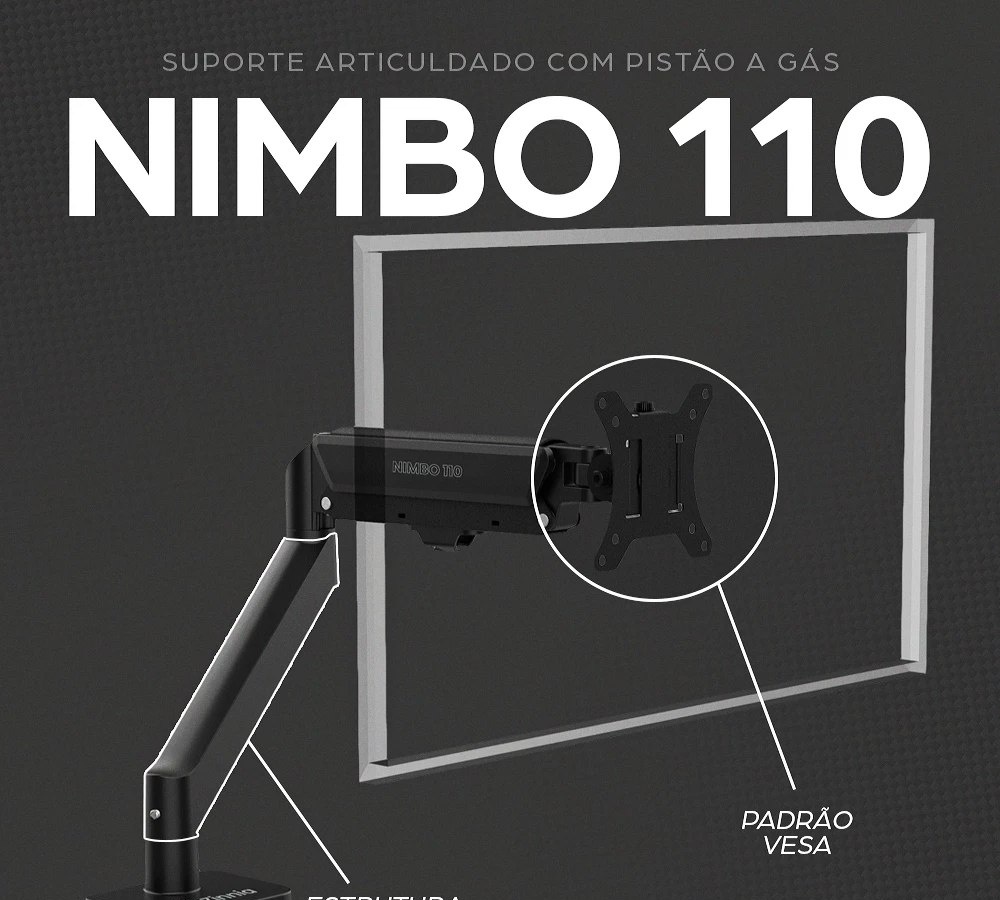 Suporte Articulado Para Monitor 13 a 32 Pistão a Gás Ajustável Zinnia Nimbo 110 Preto